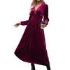 New high-end solid-color velvet long-sleeved autumn and winter dress