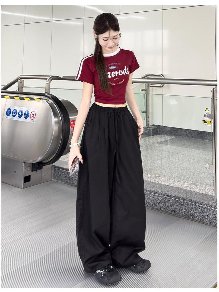 Women's High Waist Quick-Dry Casual Pants - Spring/Autumn, Loose Fit, Straight-Leg Wide-Leg, Slimming, Petite