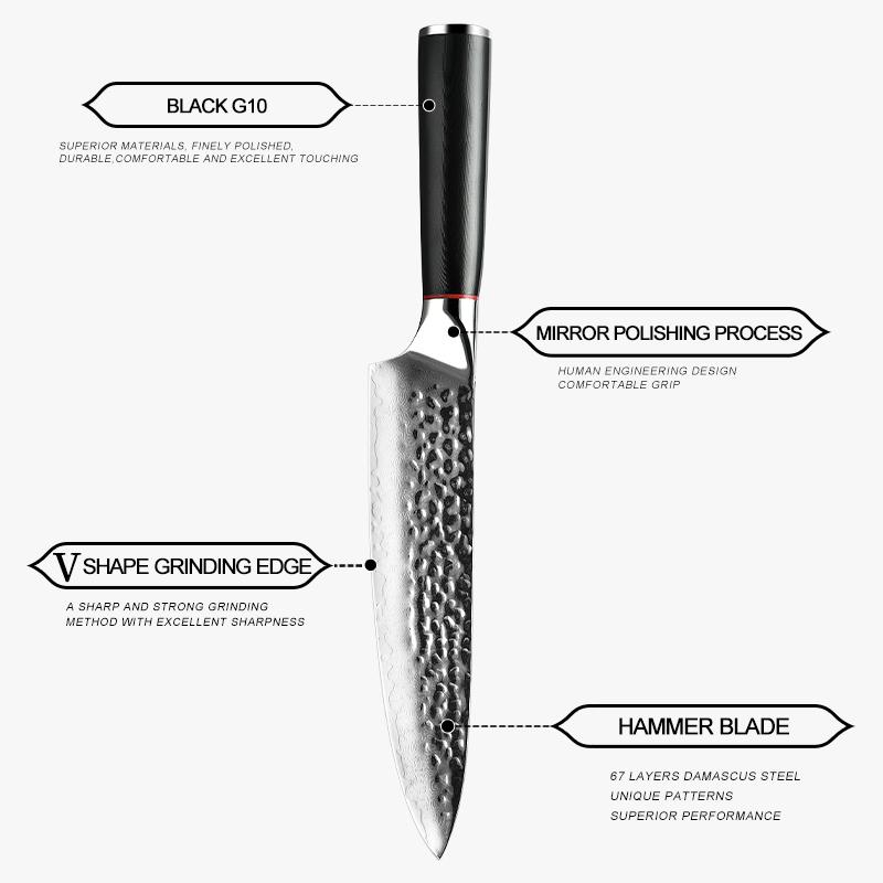 8 Inch Japanese Kitchen Knives VG10 Damascus Chef Knife 67 Layers Stainless Steel Gyuto Knife Sushi Sashimi Slicing