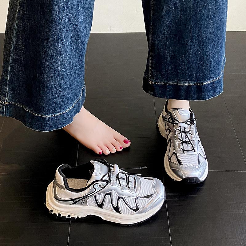 European 2025 new summer mesh breathable dad shoes women's platform fashion casual sports shoes versatile little white shoes