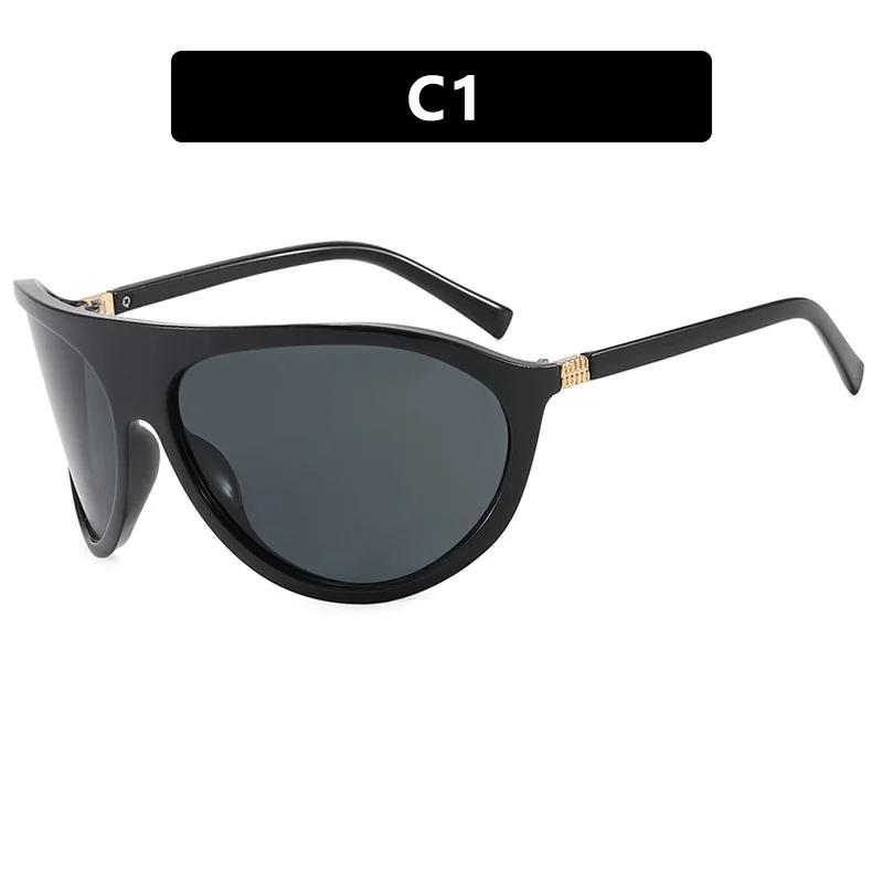 

Большие солнцезащитные очки Shield для женщин и мужчин 2025 года, роскошные брендовые дизайнерские модные цельные солнцезащитные очки для женщин в стиле панк с большой оправой чёрный