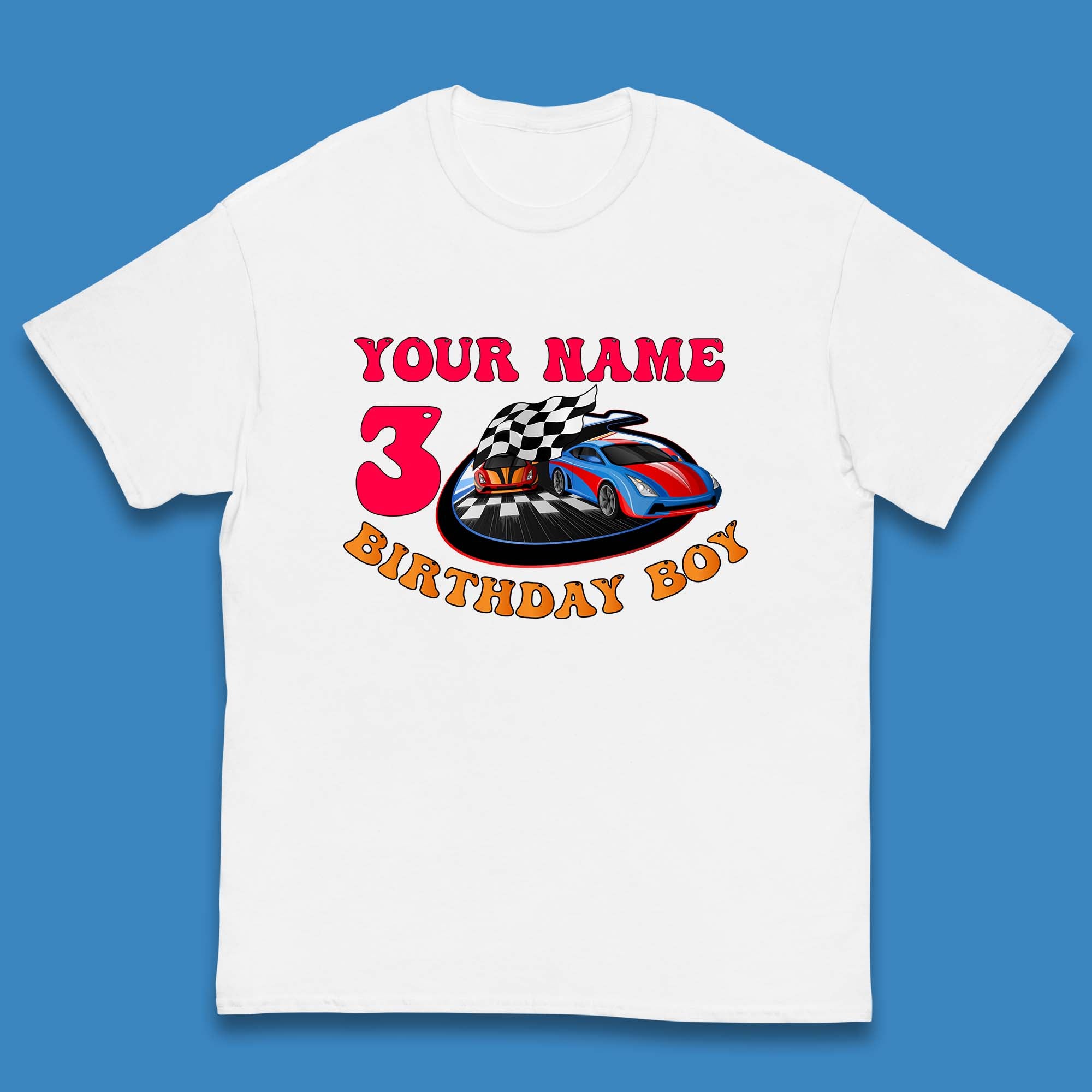 Personalised Race Car Birthday Boy Your Name And Age Racing Car Birthday Theme Party Kids T Shirt 160