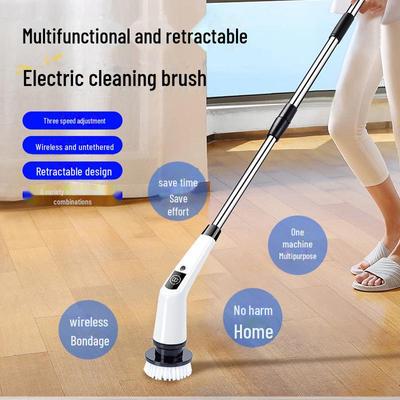 Electric Multi-Function Scrubber with Replaceable, Extendable Heads for Floor Cleaning