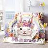Cute Bunny Floral Crown Rainbow Home Customize Your Name Home Blanketss Soft Cozy Lightweight Allseason Multipurpose Customize Your Name Home Blankets