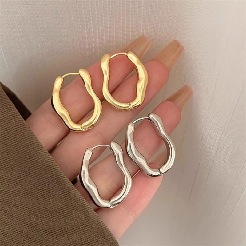 Trendy Geometric Ear Clips Comfortable Irregular Hoop Earrings for Women Girl Fashionable Unique Valentines Day Gift