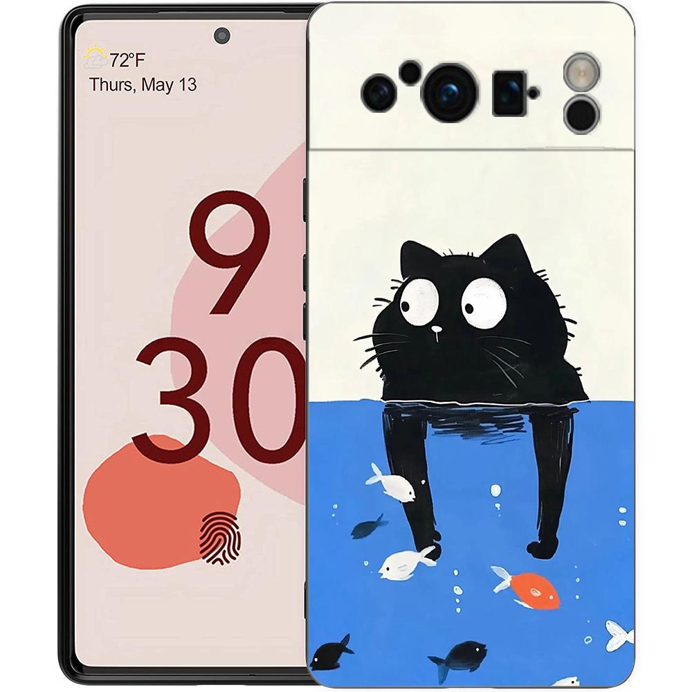 

Милый Чехол для Телефона с Кошкой для Google Pixel 10 9 8 7 6 Pro XL 9A 8A 6A 7A 5G Мягкий Ударопрочный ТПУ Черный Чехол Pixel 8 Pro