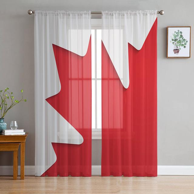 Happy Canada Day Streifen-Ahornblatt-Tüll-Voile-Vorhänge für Schlafzimmer, Fenstervorhang für Wohnzimmer, transparente Vorhänge, Organza-Vorhänge