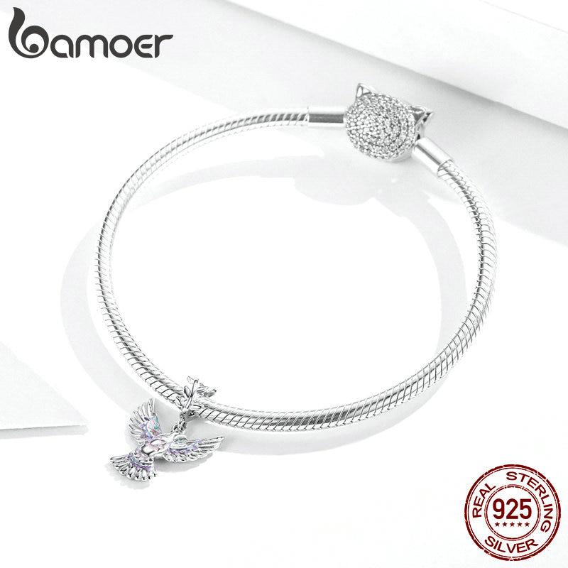 BAMOER Real 925 Sterling Silver Peace Dove Pendant Charm for Original Silver Bracelet or Necklace Fine Jewelry