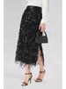 Women's Tassel Sequin Pencil Skirt with Slit - Solid Color, European & American Style