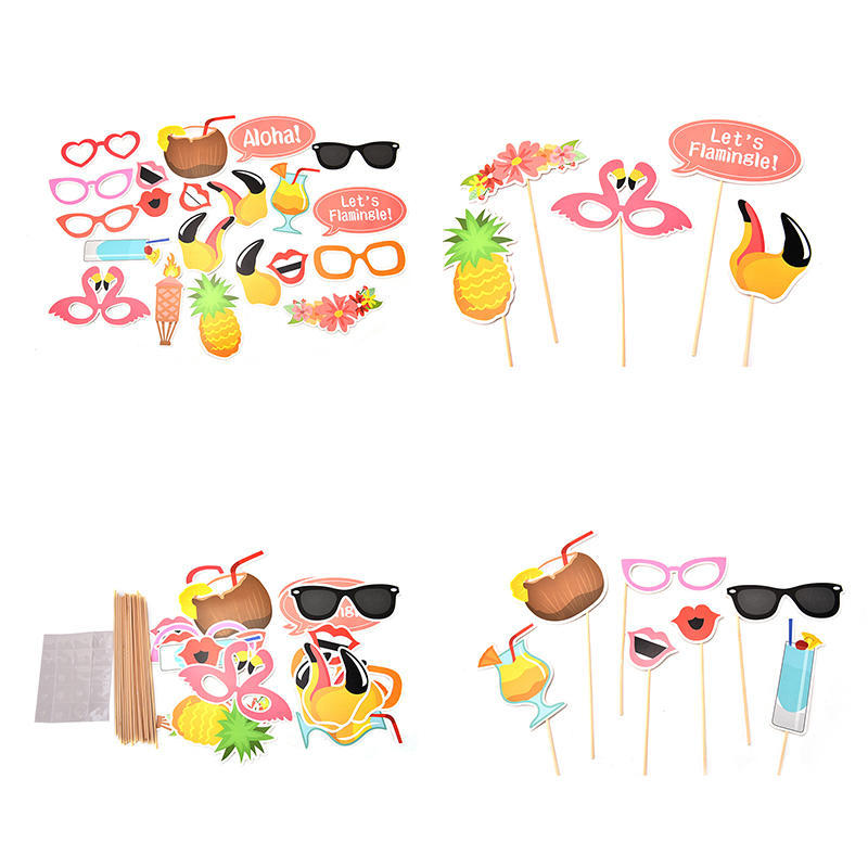 

21 шт. Реквизит для фотобудки с фламинго, Тропические гавайские летние аксессуары для девичника 21Pcs