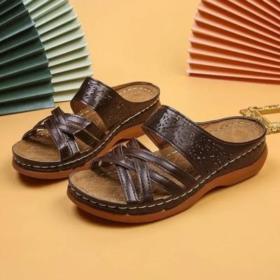 Fashion Summer Women's Wedge Sandals Wear-resistant Anti-slip Round Head Womens Shoes One Kick Retro Light Soft Sole Outdoor Shoes 2024