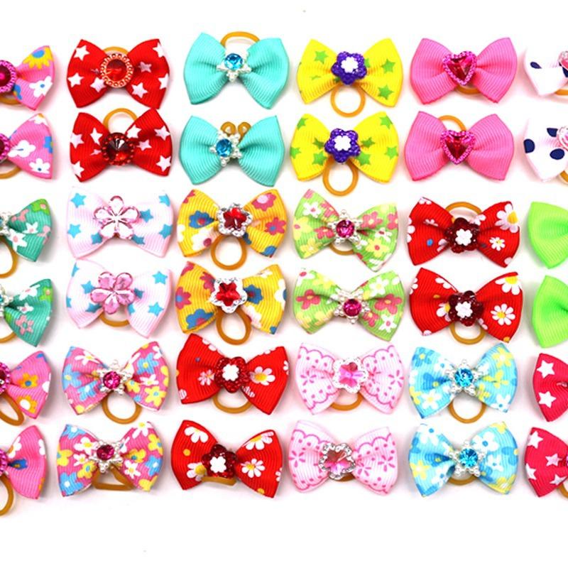 10pcs/set Cute Pet Dog Bows Ball Hair Accessories Grooming Mixed Patterns with Rubber Bands Pet Dog Headwear Pet Supplies