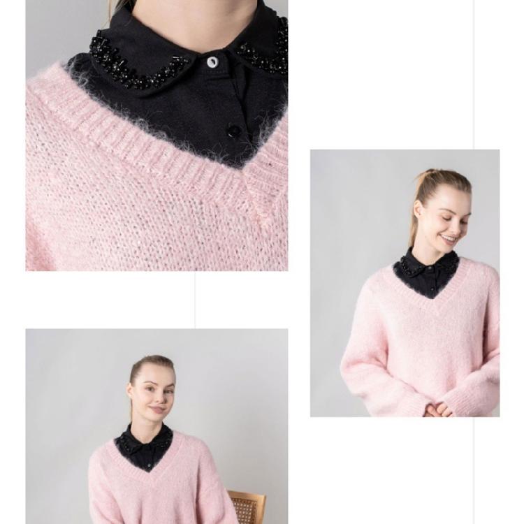 Travel Friendly Detachable Collar Easy Removable Button Faux Pearls Decors Polyester Half Shirt Blouse False Collar