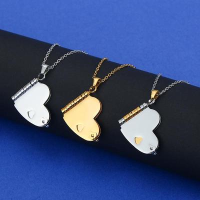 Collana a forma di cuore libro in acciaio al titanio europea e americana: Elegante, Personalizzabile, Apribile, Versatile, Lusso Leggero per Donne o Coppie