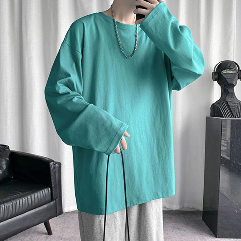 Loose Long Sleeved Sleeved T-shirt Men's Spring Autumn Pure Color Big Size Casual T-shirt