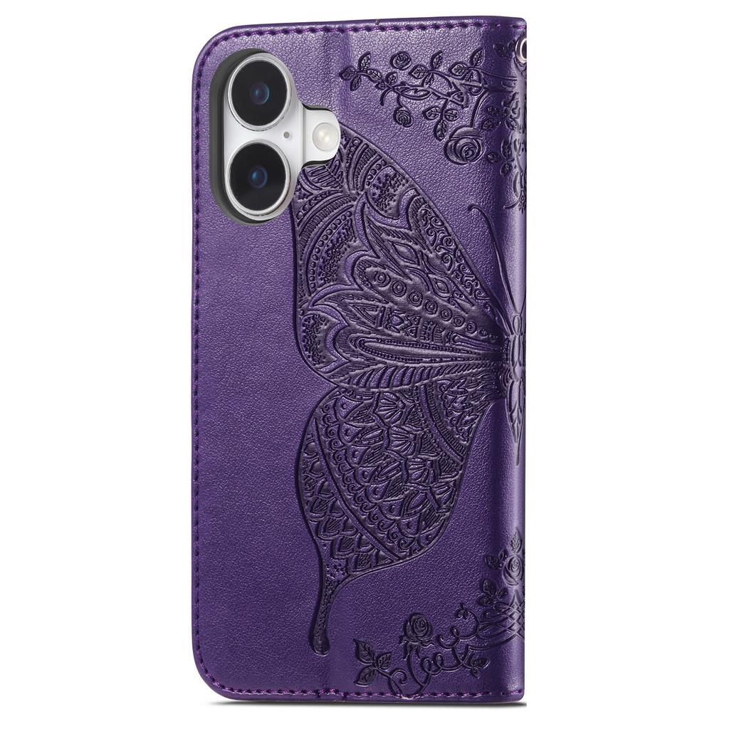 For iPhone 17 Case with Strap Butterfly Pattern PU Leather Wallet Phone Cover