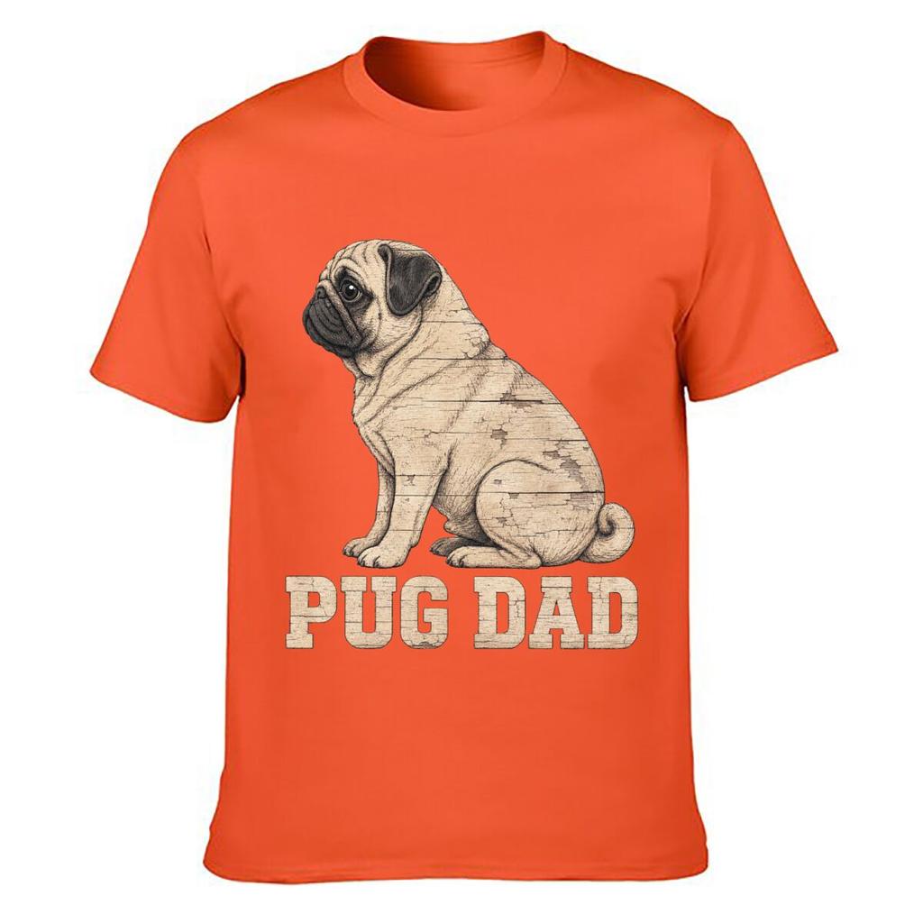 Rustic Woodgrain Pug Dad Portrait Loose Vintage Distressed Washed Casual Tee