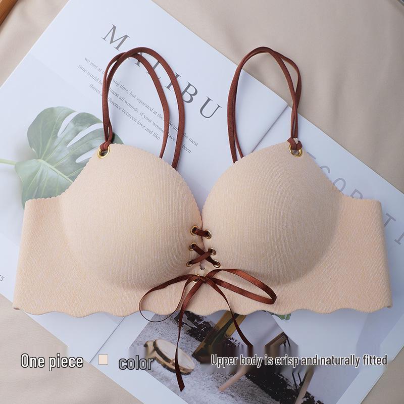 Women's Seamless Push-Up Bra with Drawstring for Enhanced Bust