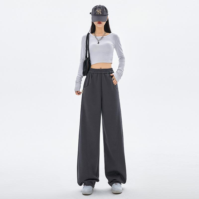 

Женские спортивные штаны Весенне-осенние свободные повседневные брюки-бананы Женские брюки с высокой талией и широкими штанинами Широкие штанины Узкие XL темно-серого