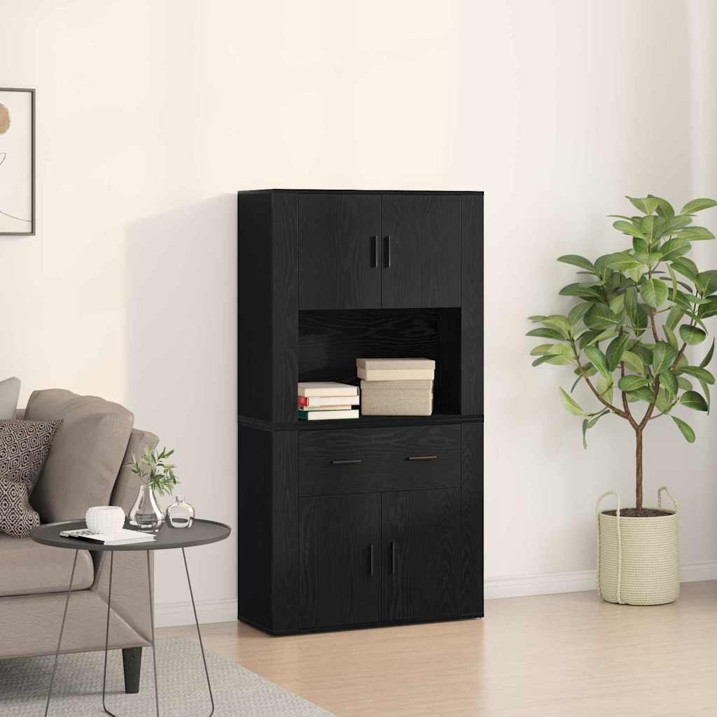 Highboard Black Oak Effect 80 x 33 x 150 cm Engineered Wood