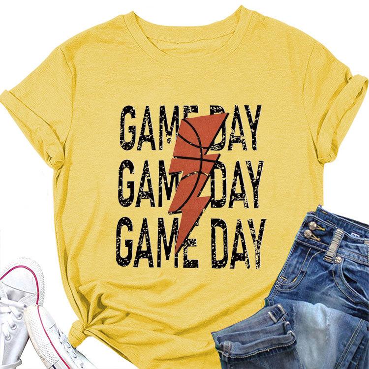 Summer new game day basketball flash print short sleeve Tshirt loose casual crewneck top