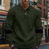 Retro-Herren-T-Shirt mit robustem Reverskragen und Krawattenknopf für Herbst und Winter, locker geschnitten, mit Farbblockmuster, große Größen, langärmlig