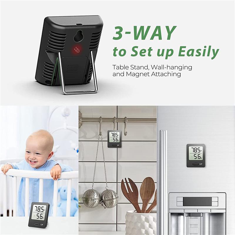 A96I-Humidity Gauge, Room Thermometer Hygrometer, Mini Size Indoor Thermometer With Air Comfort Indicator, Black, 2 Packs