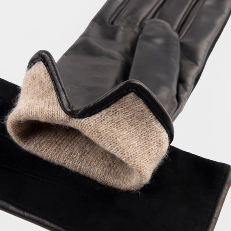 MANI CALDE Suede Leather Gloves For Women_Black