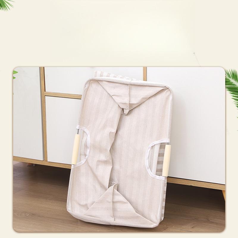 Foldable Fabric Dirty Clothes Basket Household Folding Portable Laundry Basket Bathroom Waterproof Storage Basket Wooden Handle