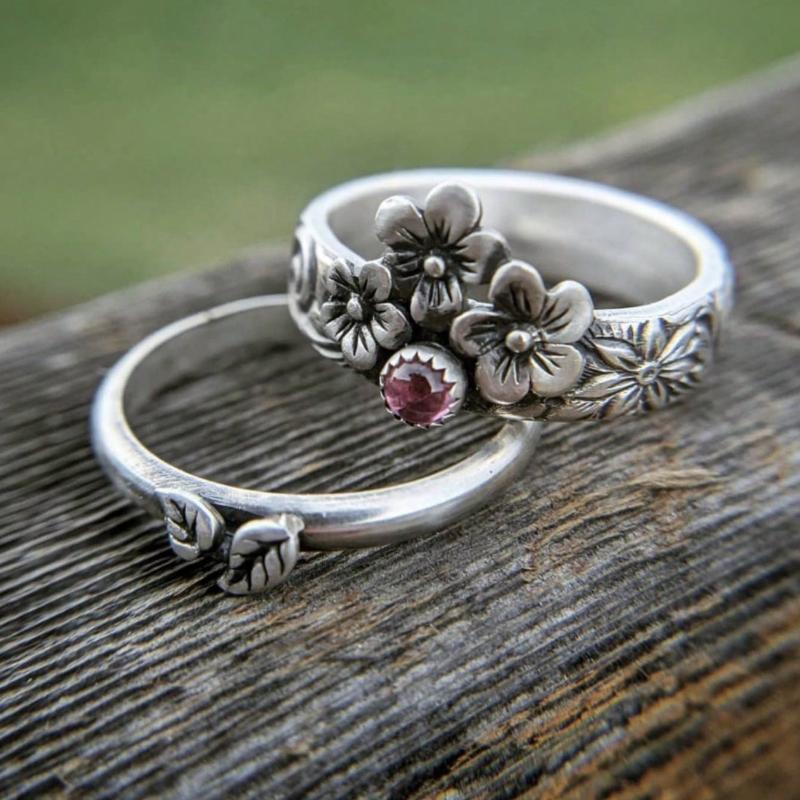 Elegante Retro Farbige Gravierte Blumen Design Ringe Für Frauen Zarte Alltagstaugliche Statement Schmuck Accessoires