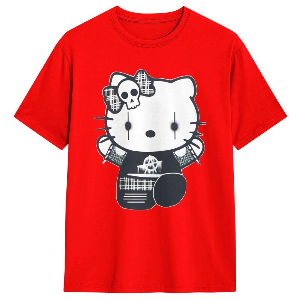 Goth Gothic Hellokitty   Black Satanic T Shirt Leisure Short-Sleeved Tops Summer 100 Cotton O Neck 4XL 5XL 6XL Clothes