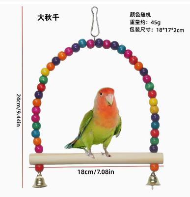 Bird Perch Toy with Hanging Beads and Bells for Small To Medium Birds Durable Wooden Bar Parrot Swing for Cage Accessories