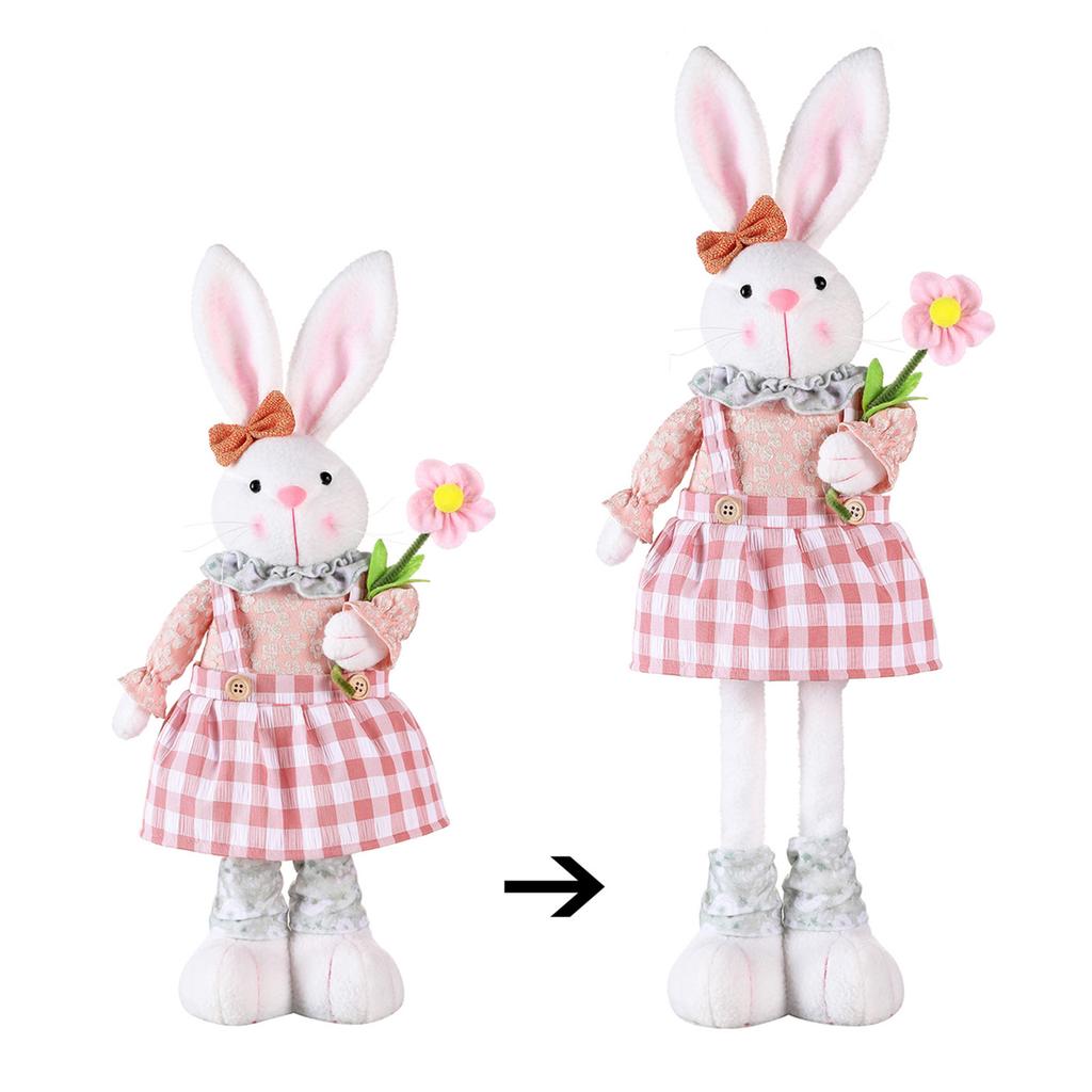 Easter Standing Plush Bunny Lifelike Adorned Easter Standing Bunny with Stretchable Legs for Home Decoration Pink