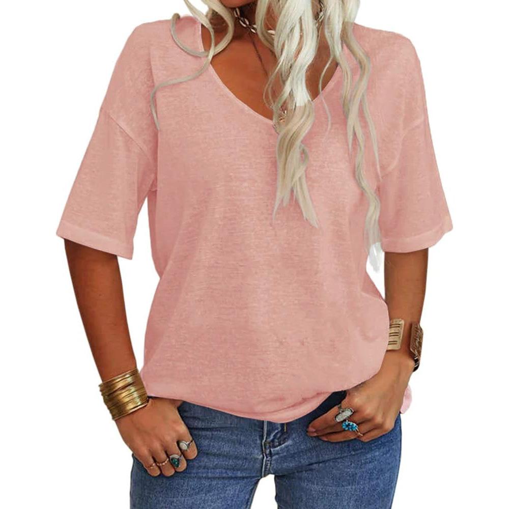 

Весна и лето новый стиль повседневный удобный базовый стиль свободный короткий рукав футболка топ жилет для женщин M розовый