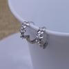 Lady Flower Faux Sweet Rhinestone Huggie Silver Plated Earrings Hoops