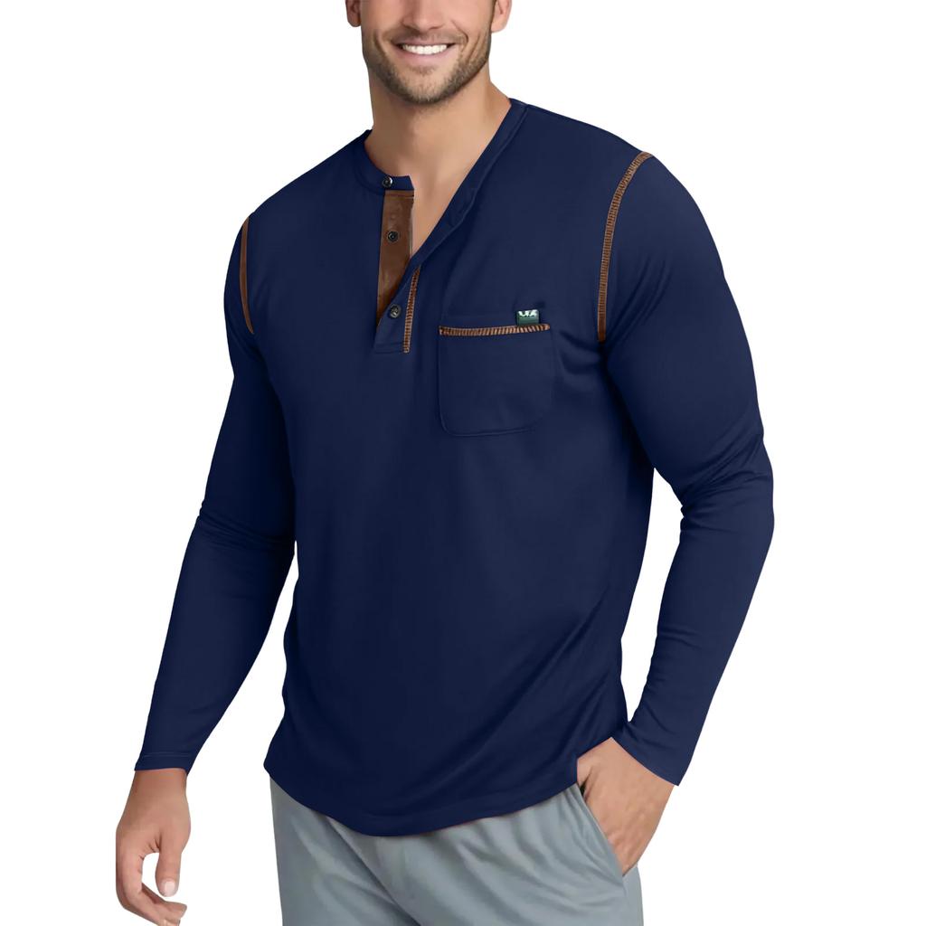 Men's Casual Solid Color Buckle Quick Dry Shoulder  Long Sleeved