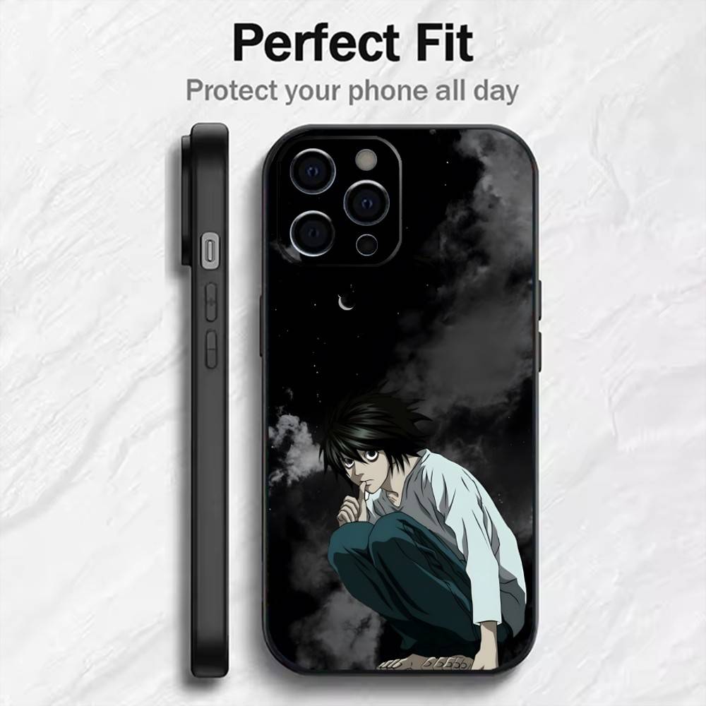 

K-Kira D-DEATH L Note Phone Case For iPhone17,16,15,14,13,12 Plus,Max Soft Silicone Black Cover iPhone14