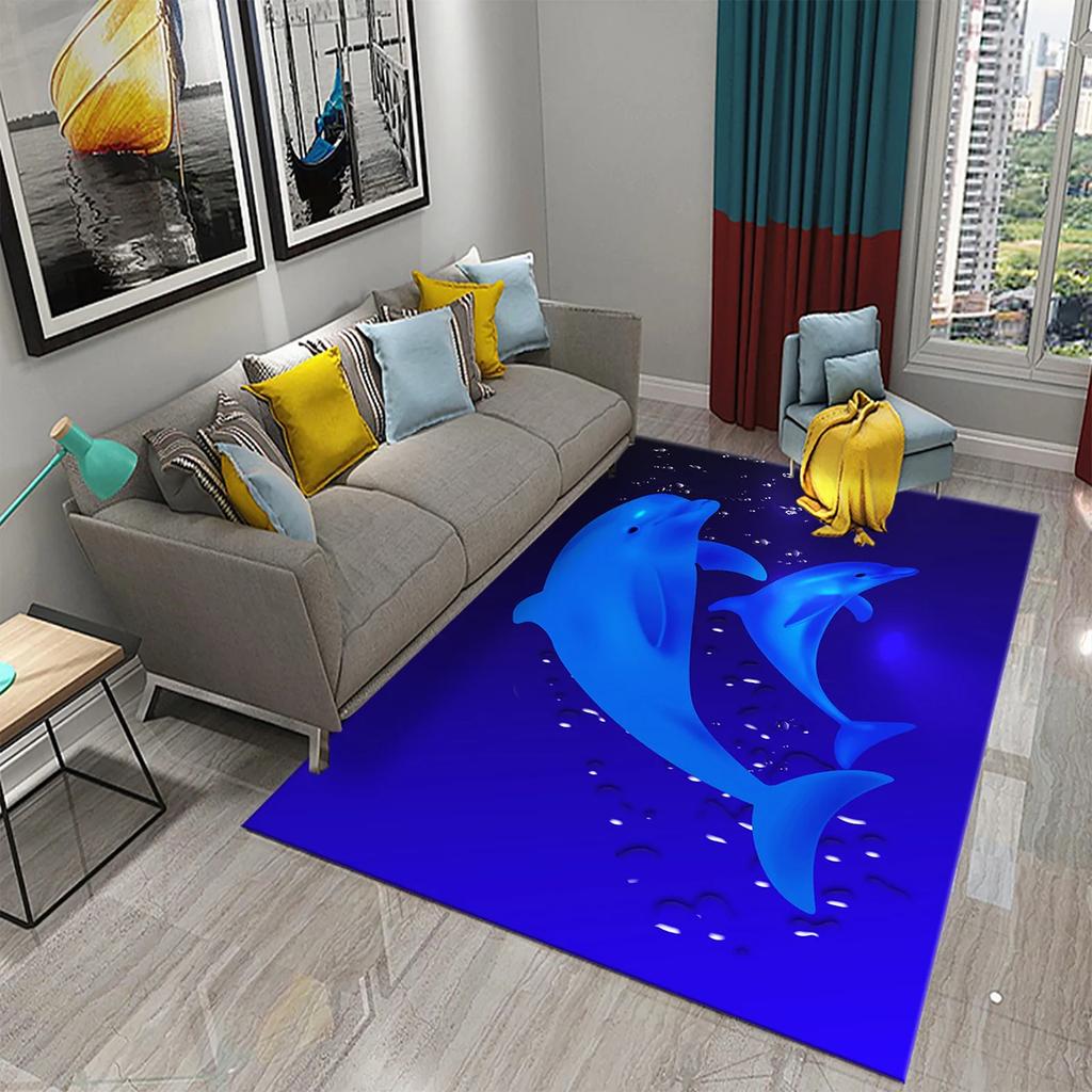 3D Fantasy Dolphin Carpet for Living Room Bedroom Kids Rug Dolphin Series Carpet Hallway Floor Mat Bathroom Kitchen Non-slip Rug