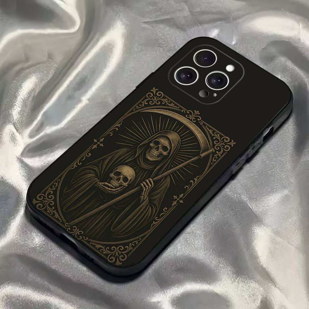 Santa Muerte Art Phone Case For iPhone 16,15,14,13,12,11,Pro,Max,Plus,X,XS,SE4,E,Mini,Soft Black Case