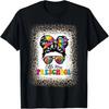 Little Miss Preschool Tie Dye Messy Bun Girl School Leopard T-Shirt