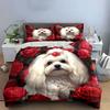 Cute Dog Surrounded By Roses Exquisite Three-Piece Bedding Set Gift For Kids And Adults