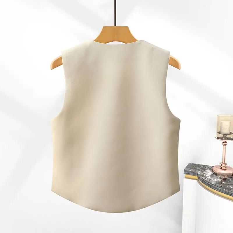 Women Autumn Casual Sleeveless Vest V Neck Button Front Cropped Waistcoat