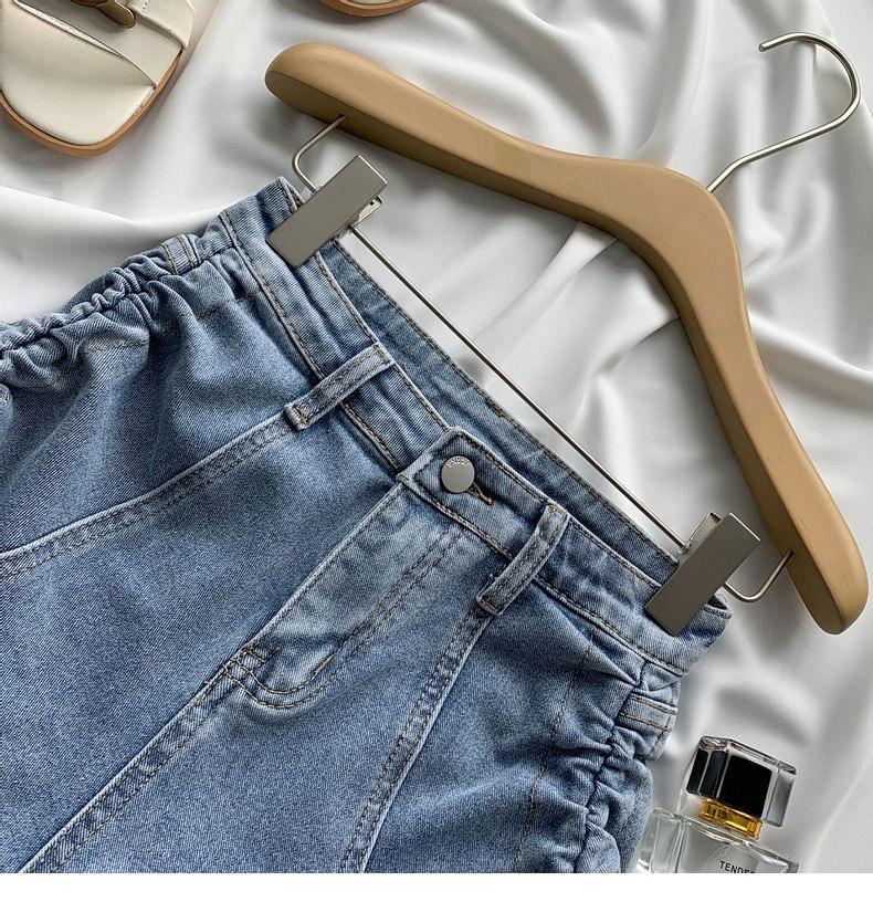 Pantaloncini di jeans alla moda versatili con coulisse da donna estivi a sezione sottile a vita alta elastici con bretelle sottili a forma di A a gamba larga super corti sub