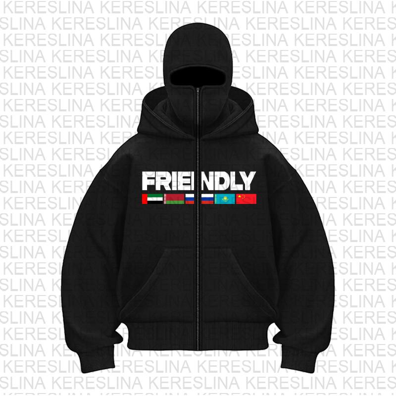 

Европейский и американский новый уличный флаг с буквенным принтом в стиле хип-хоп, уникальный дизайн, двойная шапка, ветрозащитная и теплая толстовка с капюшоном L чёрный