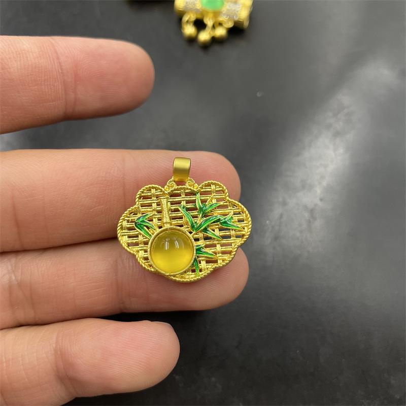 Inlaid Hetian Jade Ruyi Pendant with Green Chalcedony Lock and Pixiu Design