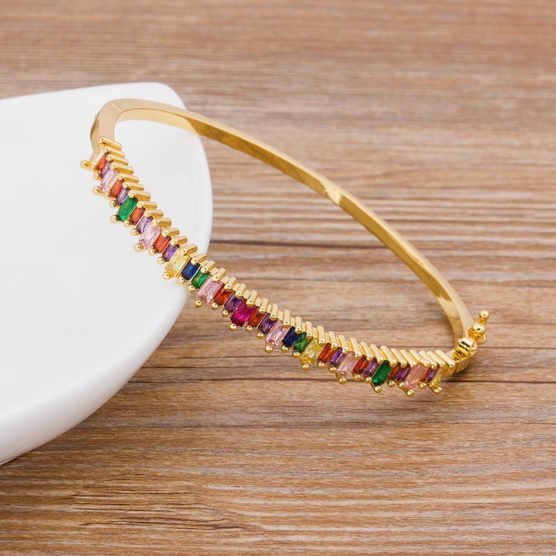 AIBEF 2021 New  Charm Rainbow Rhinestone Bangles Copper Zirconia Cuff Bracelets High Quality Jewelry Gift For Women Girls