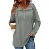 Women's Solid Color Zipper Drawstring Pocket Pullover Top Sweatshirt