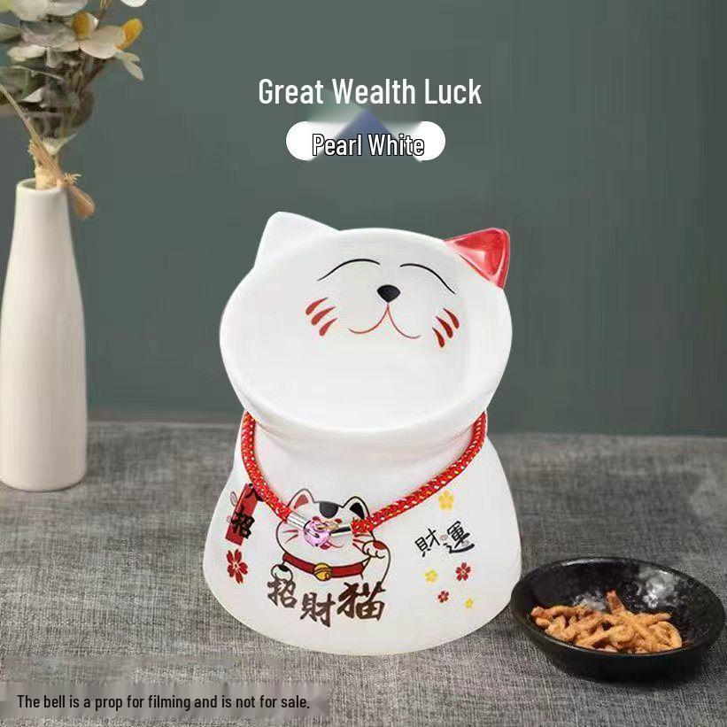 Anti-Spill Ceramic Cat Bowl with Neck Protector, High Foot Design, Anti-Slip, Prevents Black Chin Stains