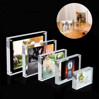 New Transparent Photo Frame Acrylic 3+3mm Photo Stand Magnetic Fridge Magnets for Room Desk Home Decoration