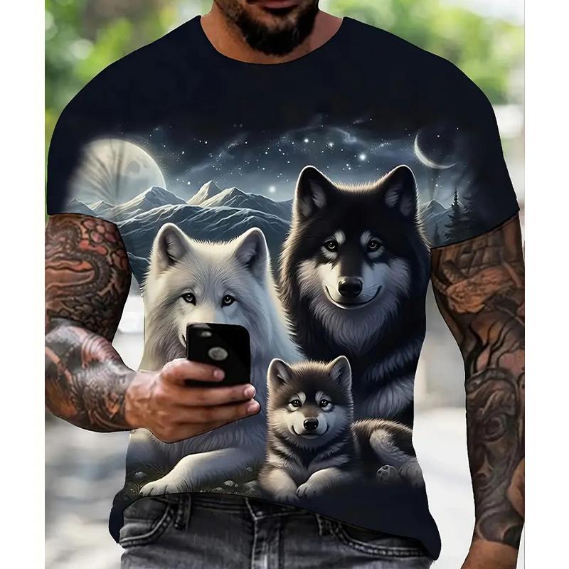 

Новая летняя мужская модная футболка с принтом волка, мужская футболка, топ 8XL синий